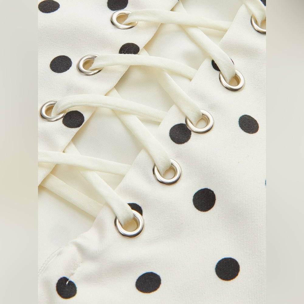 Polka Dot Lace-Up Dress S (Cc1 8) ! Last One! - Picture 3 of 4